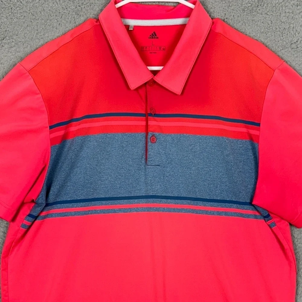 Adidas Golf Polo Shirt Mens Large Red Blue Colorblock Performance Rugby Athletic